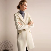 Áo khoác len hai mặt nhỏ, áo khoác cashmere nữ, thắt lưng, áo khoác len nữ, phần dài - Trung bình và dài Coat