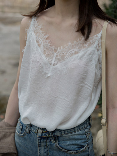 缎面宽松蕾丝真丝吊带蕾丝