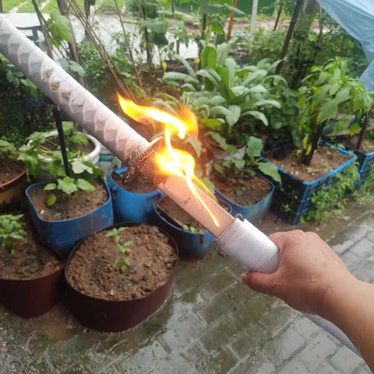 袖白雪火刀cos斩月拔刀剑古风木刀居合木刀中国风竹刃jk武士拍照