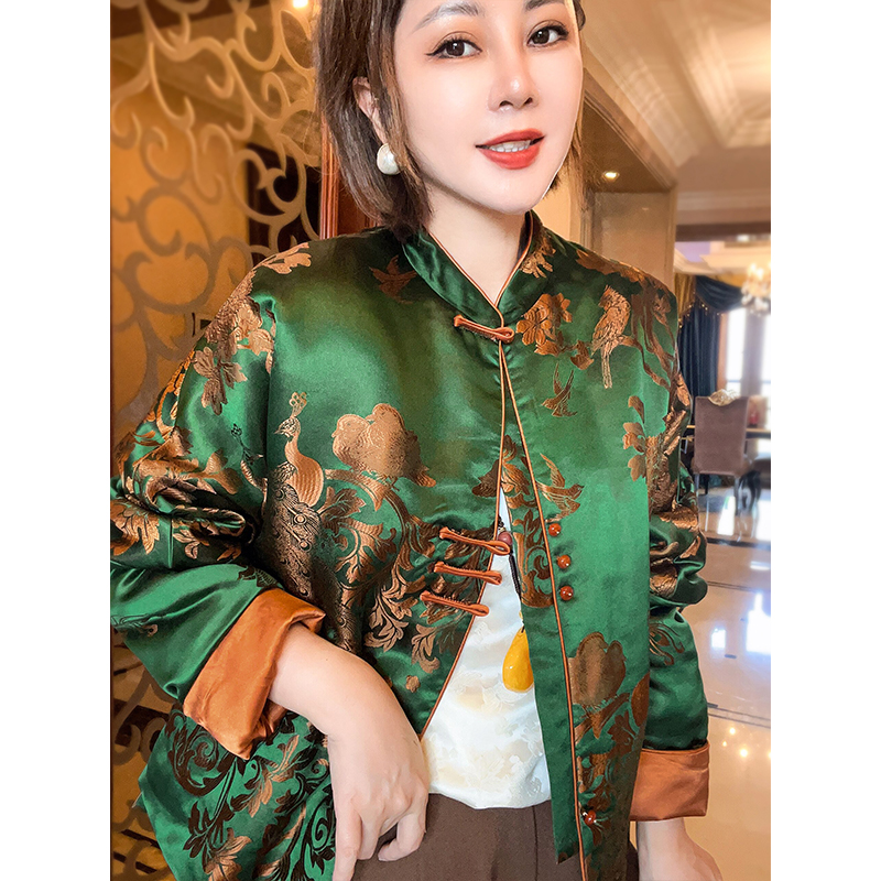 桑蚕丝老缎新中式蚕丝服精致高端国风女装上衣2025年秋冬气质外套