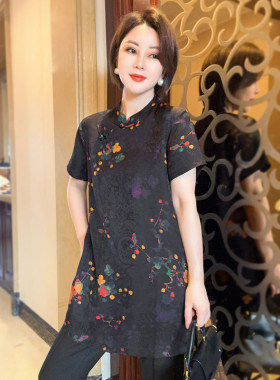 新中式奥黛立领短袖衬衫女T恤
