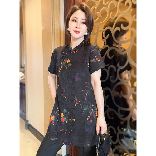 新中式奥黛立领短袖衬衫女T恤