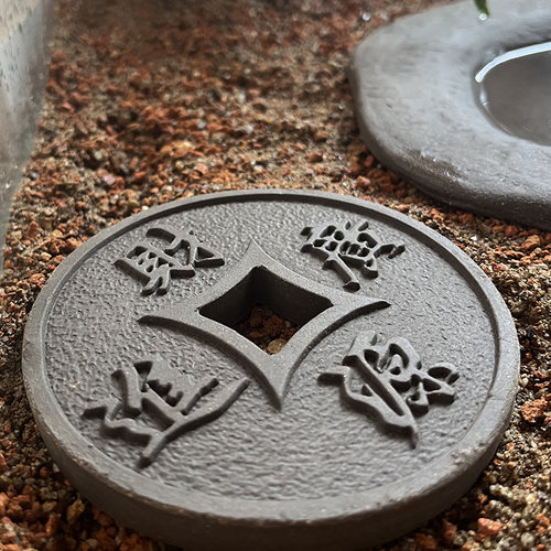 鱼缸龟缸造景装饰圆盘砖垫材粗陶手工砖生态环境保湿装饰铜钱造型