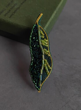 寻谧」原创小众设计感发夹手工高级感绿色刺绣叶子发饰侧边一字夹