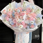 粉色系蝴蝶兰粉荔枝玫瑰混搭花束同城速递全国配送送女友老婆表白