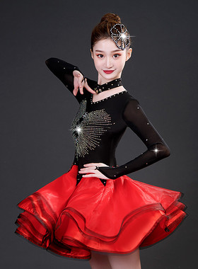 新款拉丁舞裙三步踩舞服装女成人演出比赛服交谊舞舞裙连衣裙演出
