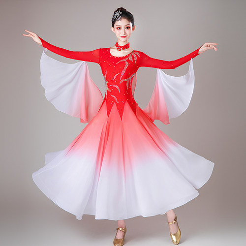 摩登舞裙女新款国标舞拉丁舞交谊舞大摆连衣裙表演服华尔兹舞裙服