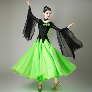 新款摩登舞高端花朵比赛裙 交谊舞比赛连衣裙 华尔兹大摆裙舞蹈服