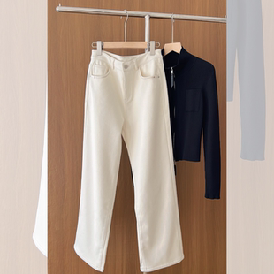 新款【加绒天丝牛仔】白色直筒裤阔腿牛仔裤女冬季加绒宽松休闲裤