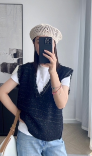 文希WENXI新款设计感精纺小香风无袖宽松针织马甲背心女春秋外穿