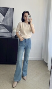 文希WENXI微喇叭牛仔裤女2024新款设计感高腰显瘦弹力薄款喇叭裤