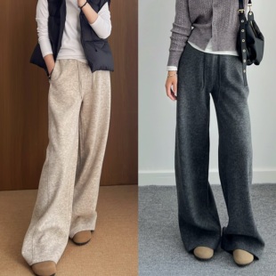 新款【羊毛空气裤】冬季暖绒垂感羊毛卫裤加厚休闲直筒阔腿裤女