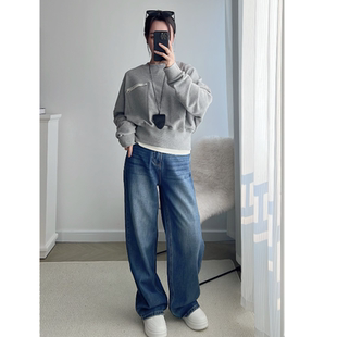 新款【高腰牛仔阔腿裤】宽松显瘦港风复古垂感直筒拖地阔腿裤女
