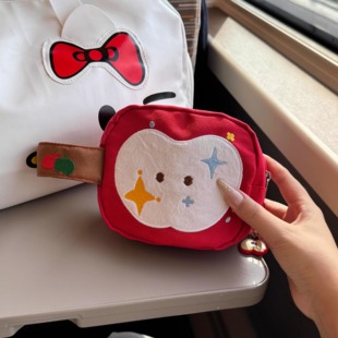 韩系ins风刺绣红苹果手提化妆包大容量便携女生拍立得相机收纳包