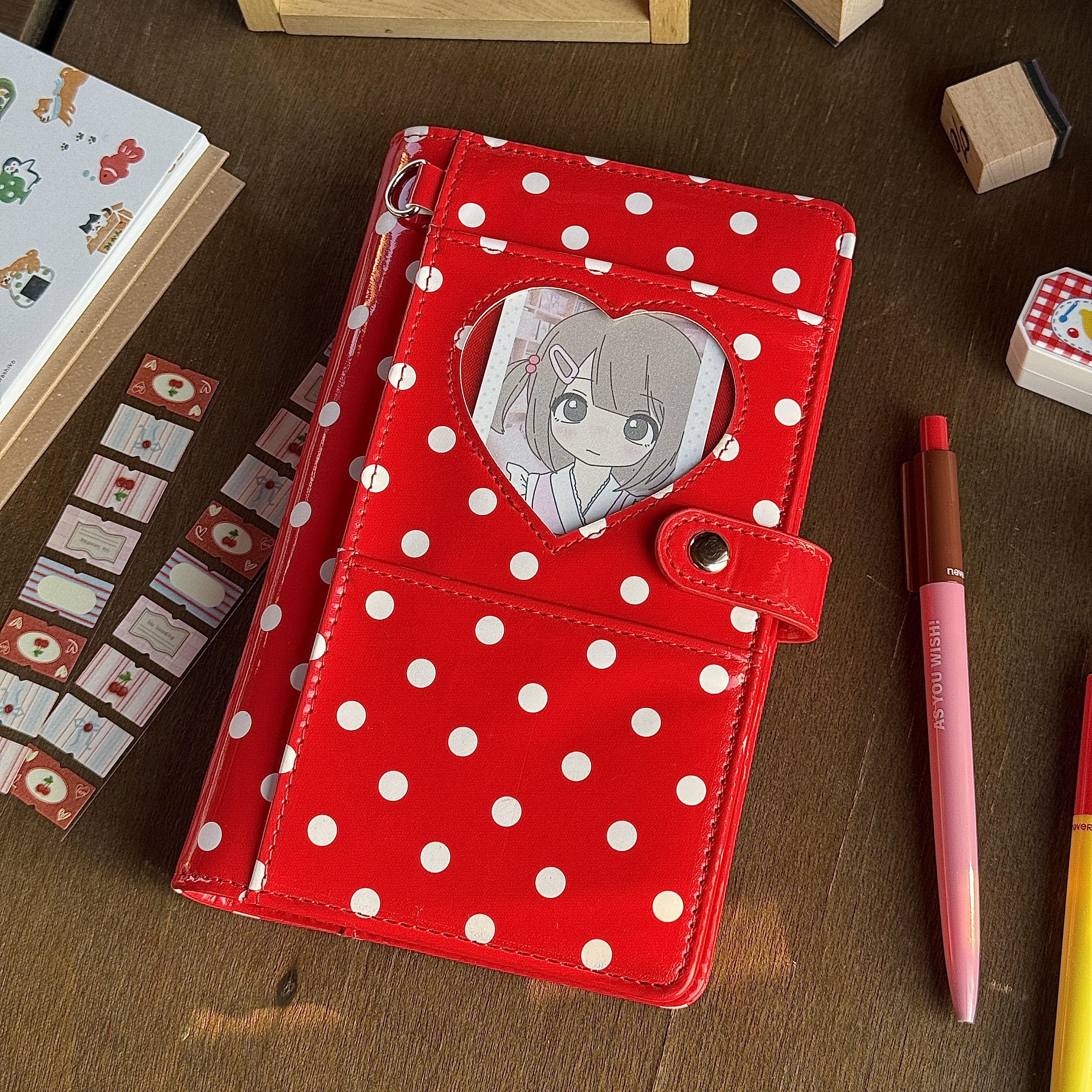 复古红色爱心波点a6per活页手账