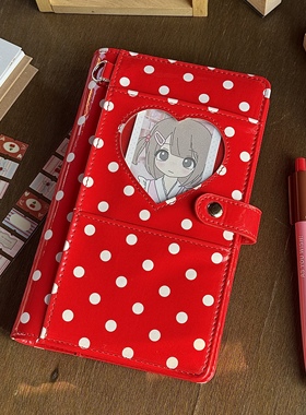 复古红色爱心波点a6per活页手账本高颜值学生便携日记事笔记本子