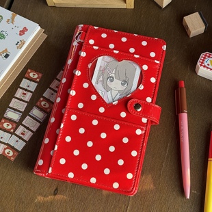 复古红色爱心波点a6per活页手账本高颜值学生便携日记事笔记本子