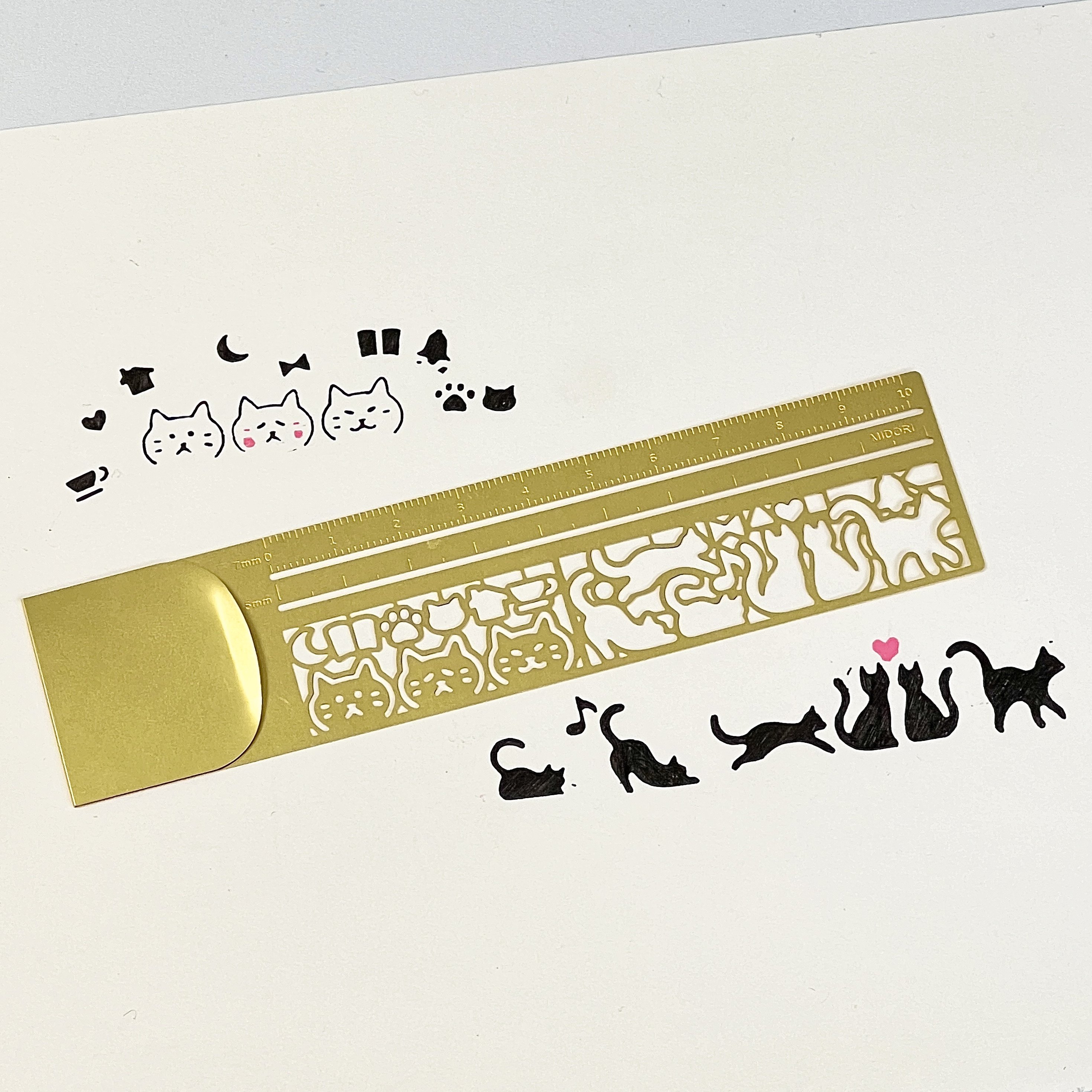 猫咪金属镂空书签尺子多功能直尺高颜值手帐素材diy装饰绘画模版