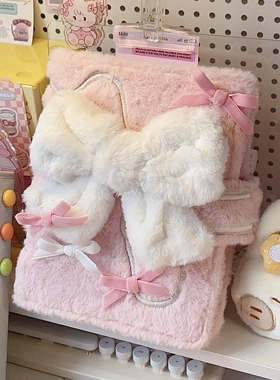 粉色蝴蝶结毛绒活页卡册a5四宫格少女心3寸小卡拍立得收纳相册本