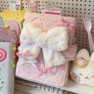 粉色蝴蝶结毛绒活页卡册a5四宫格少女心3寸小卡拍立得收纳相册本