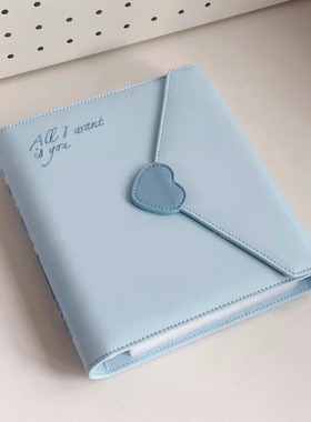 蓝色a5情书爱心皮质活页卡册四宫格追星三寸小卡收藏拍立得收纳册