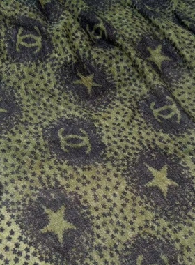 进口军绿色针织马海毛面料春秋新款五星印花针织开衫布料高弹力