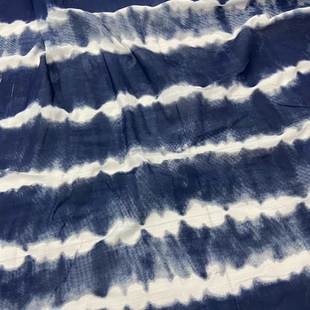 进口蓝白条纹棉麻面料蓝色扎染棉麻连衣裙女士夏季衬衣服装布料