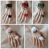 Winter black and white pink wine red grass green fur ball bracelet ring integrated chain personalized retro bracelet wrist flower cute