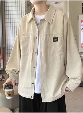 新款长袖衬衫男士2025春秋新品宽松灯芯绒港风日系衬衣夹克外套男