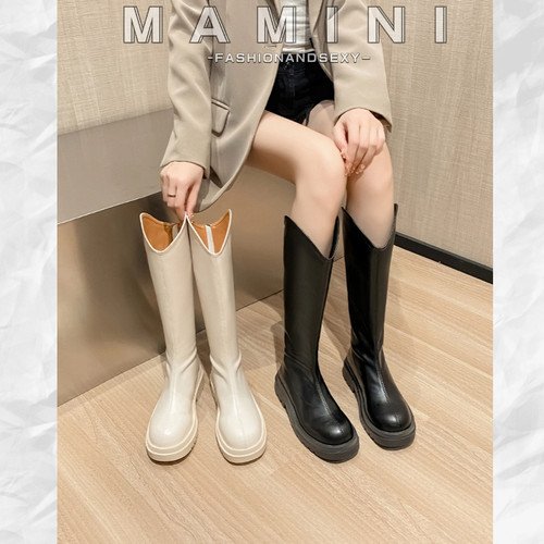 大腿围长靴厚底圆头大筒围长筒靴