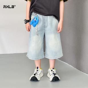 男童夏装短款儿童装浅蓝色水洗牛仔中裤中大童五分短裤薄