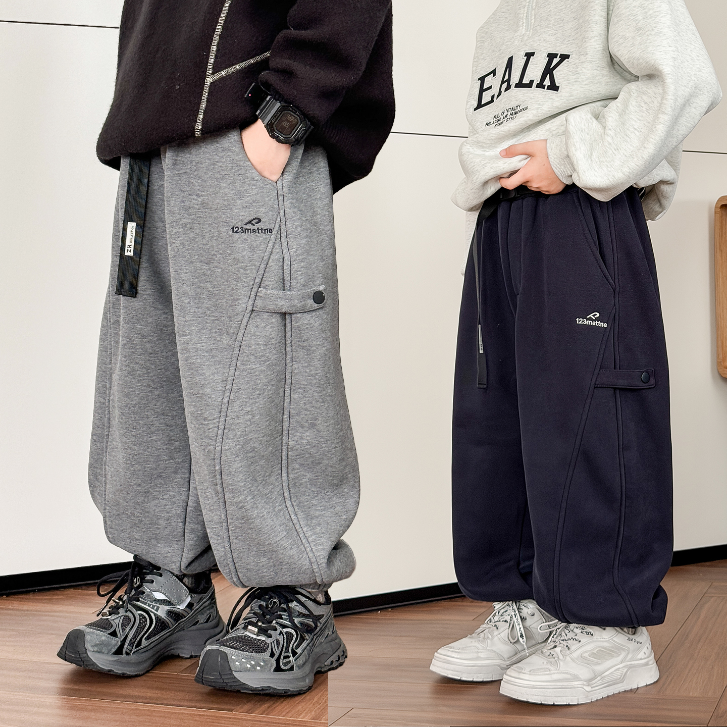 男童裤子2025新款一体绒运动裤