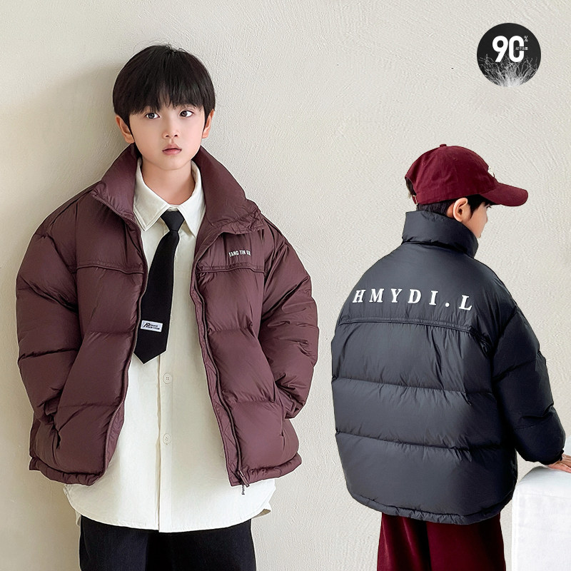 男童泡芙羽绒服90白鸭绒儿童保暖面包服青少年加厚立领外套潮