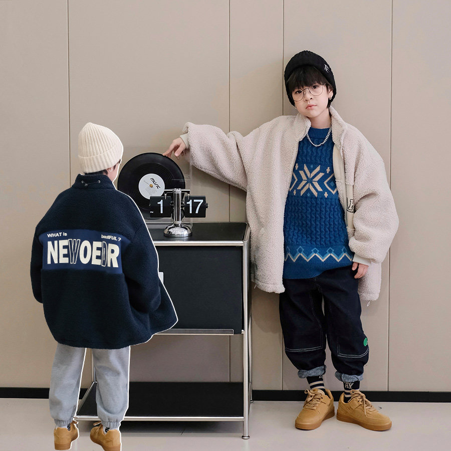 儿童颗粒绒外套冬装新款男童毛上衣宝宝韩版加厚中大童夹克潮