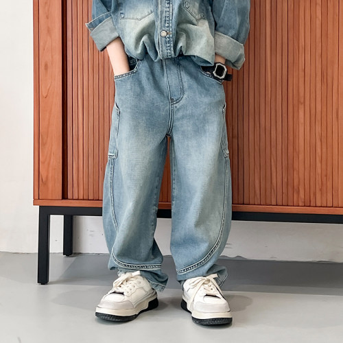 儿童大口袋设计个性弯刀牛仔裤2025新款男童春秋长裤中大童裤子潮