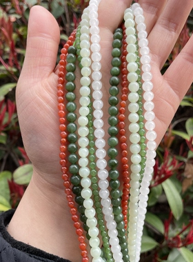 天然原矿和田玉碧玉南红多圈锁骨项链手链108佛珠链4mm6mm吊坠绳