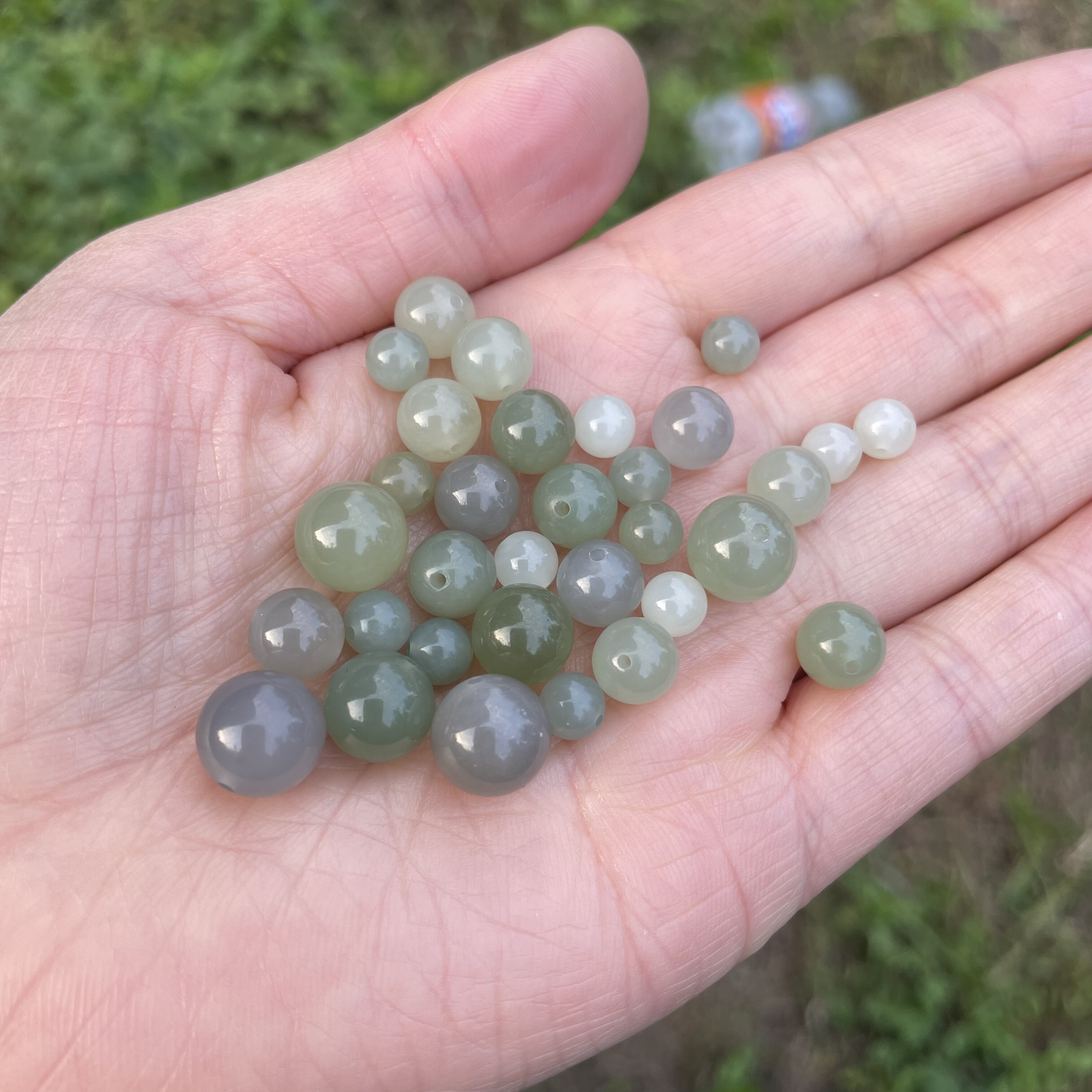 和田玉圆珠玉珠子散珠单颗晴水湖水绿烟紫多宝配饰珠手串项链diy