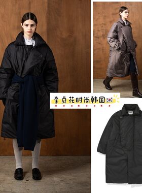 韩国直邮代购edenik秋冬翻领不对称斜襟长款保暖羽绒服外套棉衣