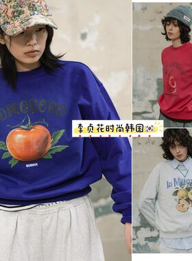 韩国直邮代购edenik番茄苹果印花后背开叉套头卫衣外套时尚个性