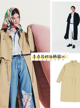 韩国直邮代购edenik黑卡其色翻领长款男女帅气风衣休闲外套夹克