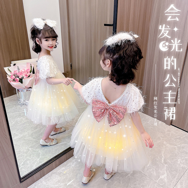 儿童装连衣裙夏季新款洋气女童会发光的公主裙女宝宝生日礼服裙子