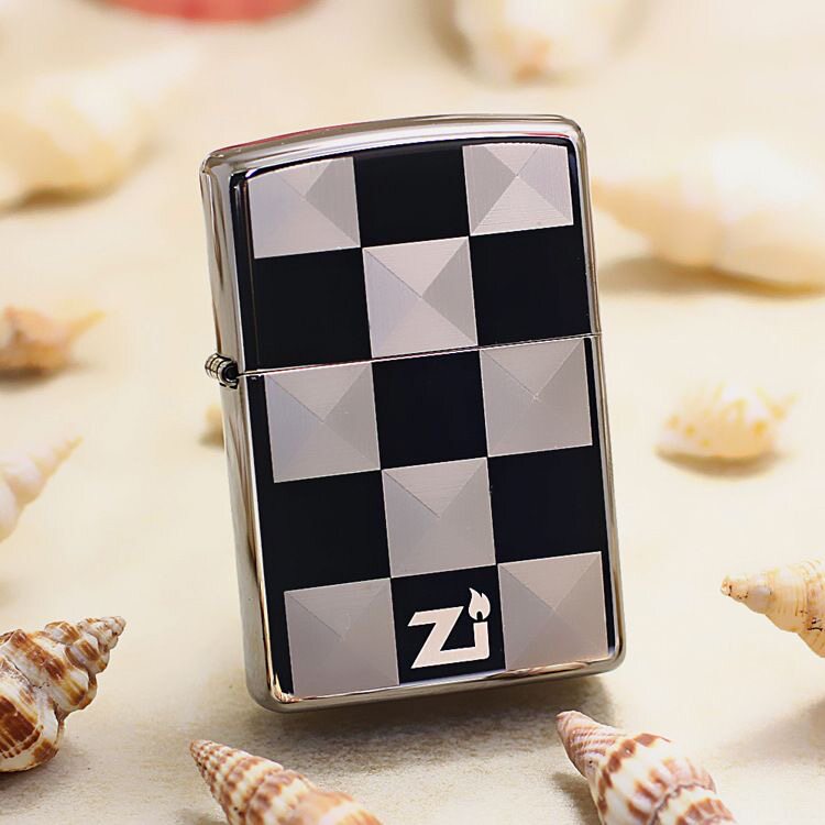 zippo黑冰打火机双面小格子