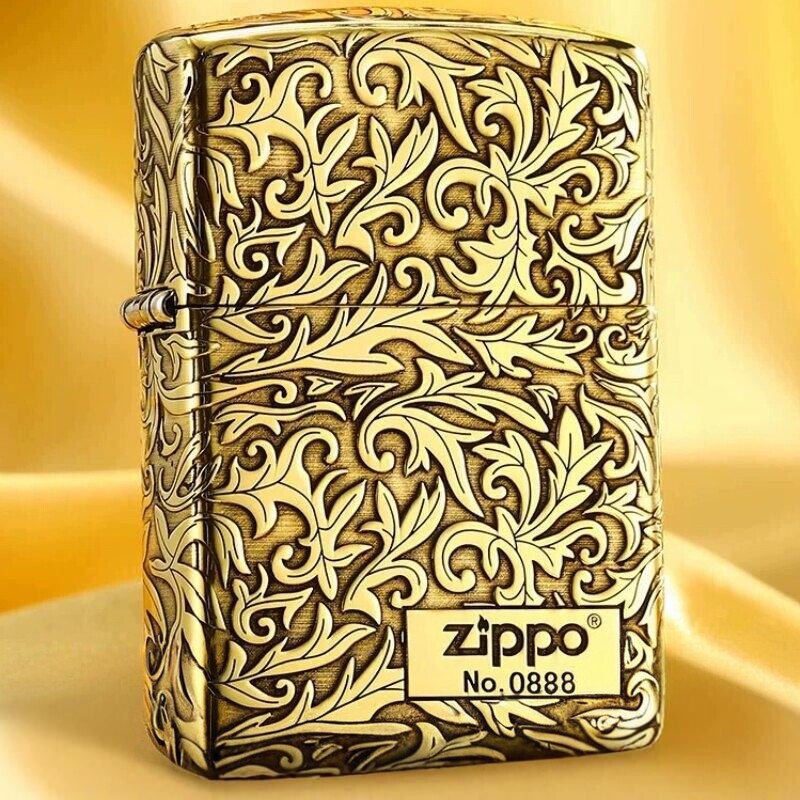 ZIPPO打火机纯铜盔甲精雕五面繁华碎叶唐草送礼送男友