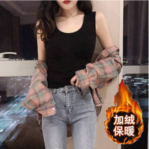 女士吊带背心加绒内搭保暖打底上衣秋冬女装加厚黑色背心修身显瘦