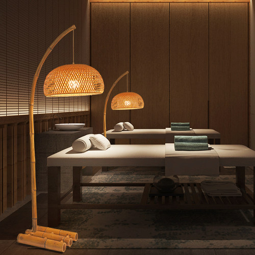 中式民宿禅意落地灯侘寂风茶室竹编氛围灯客厅沙发旁复古装饰灯具