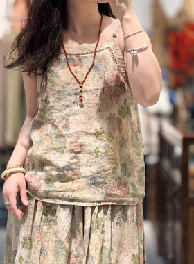 如眸原创设计亚麻盘扣吊带L1059