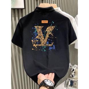 T恤 Q60仿棉珠地印花POLO衫 白色黑色S 4XL2025年帅气情侣装 ins男士