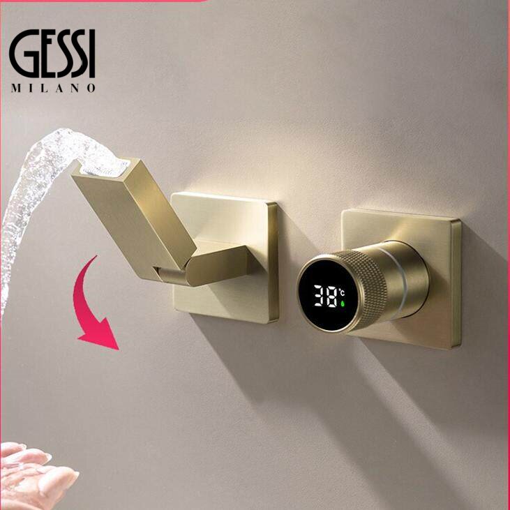 GESSI暗装折叠卫生间全铜数显洗面盆洗手盆防溅冷热水恒温水龙头