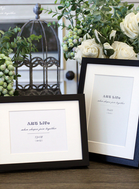 出口北欧实木相框简约黑色照片墙唇印相架玻璃横放挂5/6/7/8/12寸