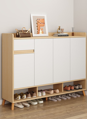 鞋柜家用多层大容量简约入户玄关隔断实木腿门口收纳鞋柜一体柜